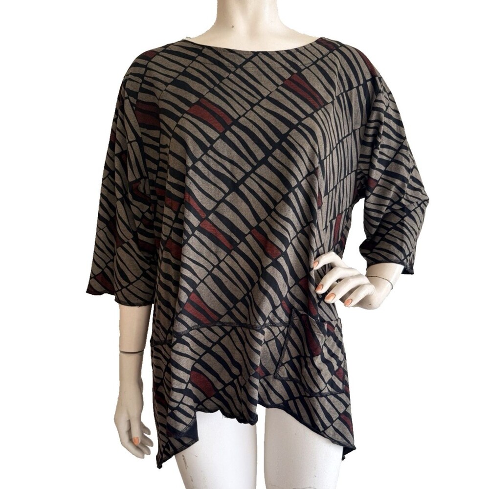 CUPCAKE Top Asian Art to Wear Lagenlook Oversized Brown Cotton Tunic Size M